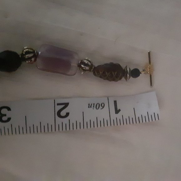 Purple Glass Black Silver Tone Beads Toggle Bracelet - Picture 7 of 9